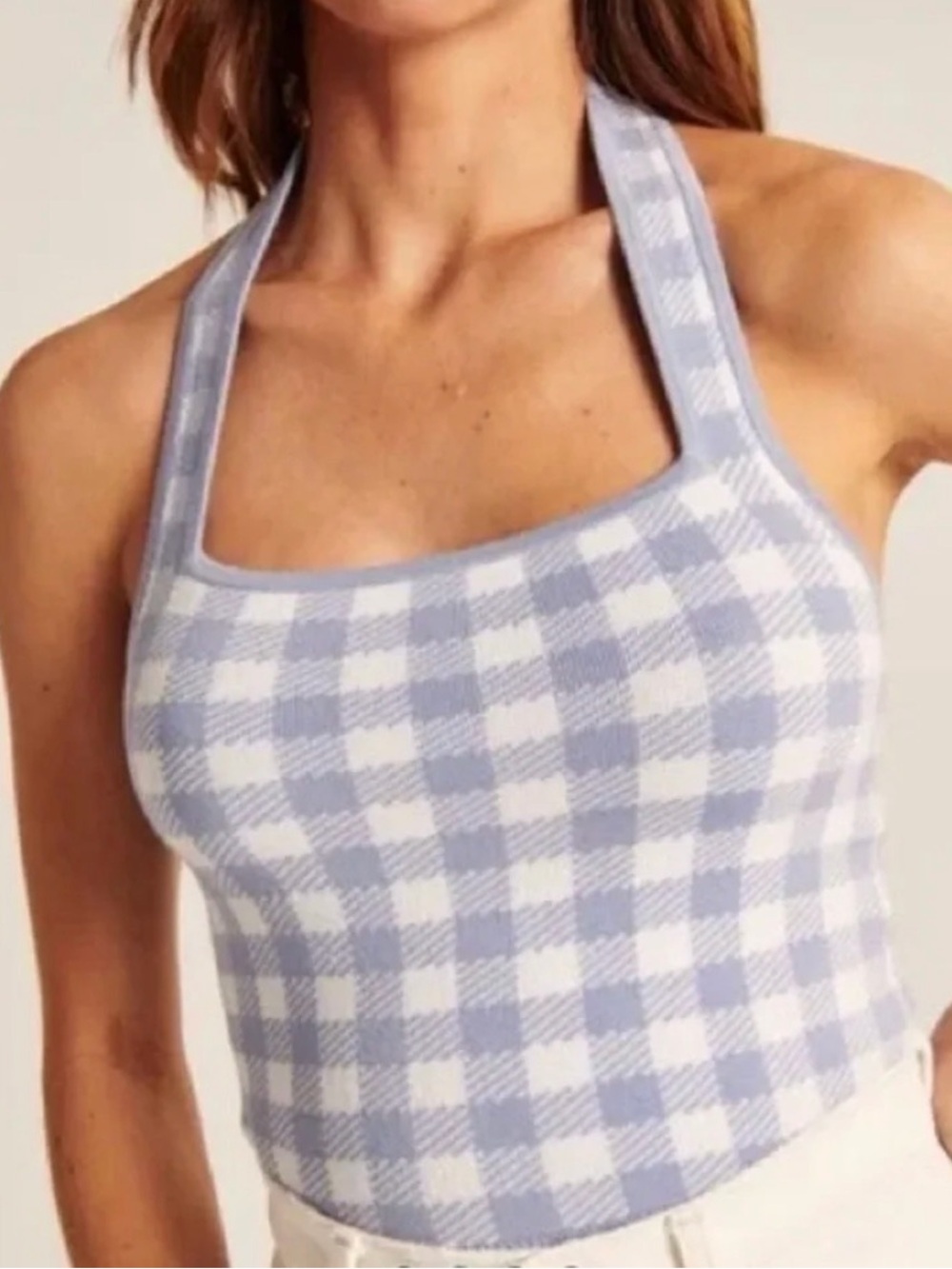 Abercrombie & Fitch Blue and White Checkered Crop Top